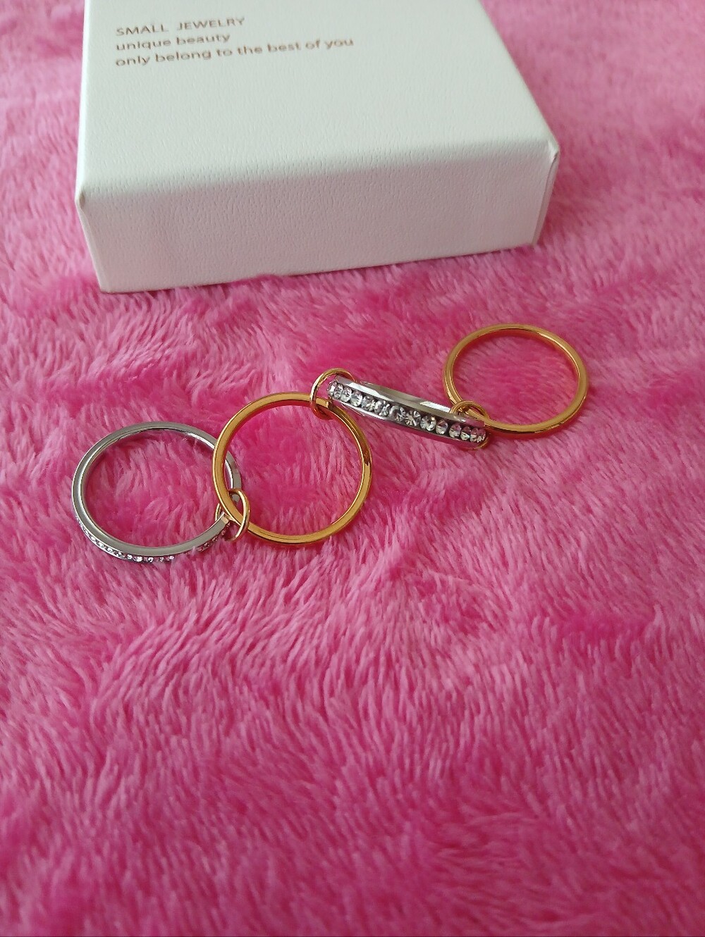 Gold and Silver Stacked Crystal Ring Set - Women's Jewelry
